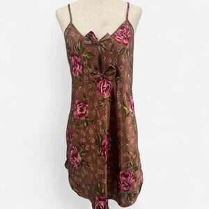 Vintage Coquette Slip Dress with Rose Print and Bow Detail